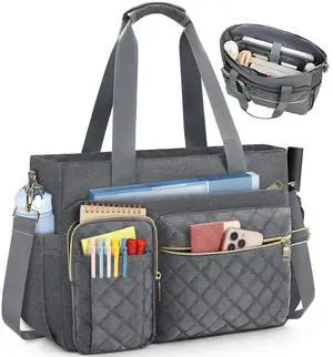 SDYSM Teacher Tote Bag 15.6 inch Laptop Bag Work Bags for Women Nurse Tote Professional Computer Messenger Shoulder Bags Laptop Briefcase for Office, College, Nursing, Grey