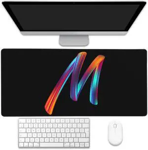 KOAIWPAE Desk Pad, Colorful Letter M Extended Gaming Mouse Pad Large, 35.4"x15.7" Big Mouse Pad with Non-Slip Base and Stitched Edge, Long Computer Keyboard Mouse Mat for Home Office Work