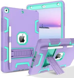 BENTOBEN for iPad 9th Generation Case, iPad 8th Generation Case, iPad 7th Gen Case, iPad 10.2 2021/2020/2019 Case, 3 in 1 Heavy Duty Shockproof Protective Cover with Stand Pen Holder, Purple/Green