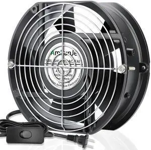 AmRunJe AC Axial Fan 110v 120v 172mm x 150mm x 51mm Powerful Airflow Dual Ball Bearing Fan with Switch Cooling for DIY Chicken Coop Greenhouse Server Room Garage Crawl space Exhaust