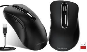 memzuoix 2.4G Wireless Mouse + USB Wired Mouse for Laptop, Desktop, PC, MacBook- 2 Pack (Black)