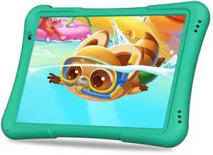 NEWISION 10 Inch Kids Android 14 Tablet, Parental Control, Educational, 10.1' IPS HD Display, Dual Camera, 6000mAh Battery, Toddler Tablet with Silicone Case, Gift for Boys (Green)