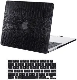 MOSISO Compatible with MacBook Air 13 inch Case 2025 2024 2023 2022 M4 A3240 M3 A3113 M2 A2681, Anti-Scratch Crocodile Grain PU Leather Hard Shell&Keyboard Cover for MacBook Air 13.6 inch Case, Black