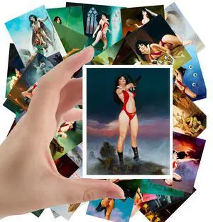 Large Stickers (24 pcs 2.5"x3.5") Vampirella Vintage Fantasy Pinup Comic Artworks