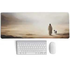 PaJiaNi Retro Christian Themed Mouse Pad,Jesus Religious Mouse Pad,Jesus Finds The Lost Lamb Desk Mat,Big Large Vintage Easter Decor Desk Mat,Religious Gifts Christian Gifts for Women,31.5x11.8Inch