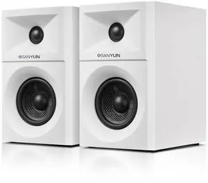 Sanyun SW203 4.0 Computer Speakers - 60W 4-Way DSP Control 3D Immersive Sound - 3" Carbon Fiber Woofer & 20mm Silk Dome Tweeter - 24bit DAC USB/Bluetooth 5.4/AUX - Studio-Grade Audio (Pair, White)