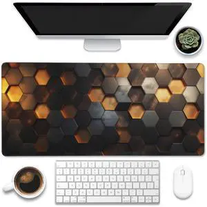 Eflxamz Desk Mat - Golden Honeycomb Technology Large Gaming Mouse Pad With Non-Slip Base and Stitched Edge, Extended Big Computer Keyboard Pad, 35.4"x15.7"