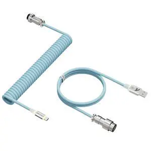 ATTACK SHARK C01 Ultra Custom Coiled USB C to A Cable for Mechanical Keyboard,RGB Light Plug,Double-Sleeved Gaming Cable with Detachable Metal Aviator,for Popular Gaming Consoles Keyboard Mouse-Blue