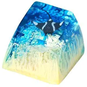 Manta Ray Artisan Keycap Light Yellow Blue Coral R1 SA Profile Custom Sea Creatures Keycaps 1U ESC Handmade Gaming Resin Key Cap Cherry MX Switch Compatible Mechanical Keyboard Manta Ray Lover Gift