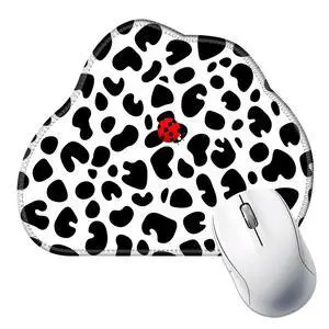 Cloud-Shaped Mouse Pad, Anti-Slip Rubber Base, Waterproof & Washable, Stitched Edge, Easy Gliding Gaming Mouse Pad for Home & Office, 11.8x9.4 Inches,Red Ladybug and Cow Pattern