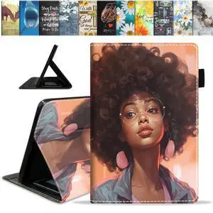 BWOOLL Case for Amazon Fire HD 10 Tablet 10.1 inch (9th/7th Generation, 2019/2017 Release), Slim Lightweight PU Leather Stand Cover with Auto Wake/Sleep, African American Girl