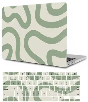 Hard Case Compatible with MacBook Air 13 inch 2020 2019 2018 Release M1 A2337 A2179 A1932, Plastic Hard Shell Protective Laptop Cover and Keyboard Skin for 13.3" MacBook Air, Green Line