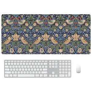 William Morris Floral Mouse Pad,Vintage Floral Bird Computer Desk Mat,XL Gaming Mousepad 31.5x15.7in,Desk Mat for Desktop with Non-Slip Rubber Base,Navy Blue Keyboard Mat for Office Table Decor