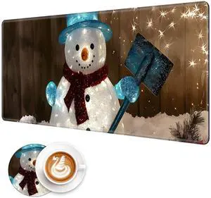 FXIANGWL XXL Gaming Mouse Pad, Extra Large Waterproof Desk Mat for Office Gaming, Non-Slip Rubber Base Durable Stitched Edge, Easy to Clean, Glowing Christmas Snowman