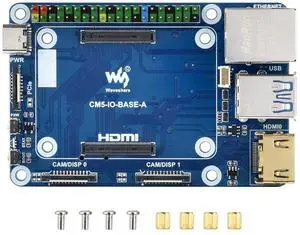 Mini Base Board for Raspberry Pi CM5 Lite/eMMC Series Module, Compute Module 5 Mini IO Board with CM5 Socket/40PIN GPIO Header/RJ45 Gigabit Eth/16PIN PCIe/HDMI/USB 3.2/USB 2.0 Interface etc.