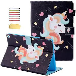 UUcovers Case for Amazon Kindle Fire HD 8 & Fire HD 8 Plus Tablet 8" (12th/10th Generation, 2022/2020) with Pencil Holder/Pockets [Auto Sleep/Wake] PU Leather Stand Magnetic Cover, Star Unicorn Horse