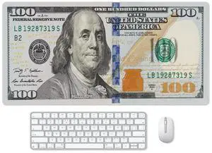Reateforin Funny US Dollar Currency Money Gaming Mouse Pad Hundreds of 100 Dollar Bills Non-Slip Rubber Mouse Pad for Computers, Laptop,Office, Home Rectangle Personalized Mousepad 31.5" x15.7"