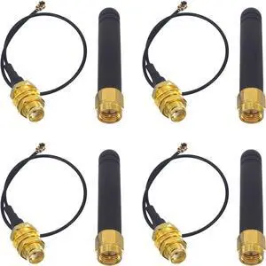 Kaunosta Dual Band 433MHz/144MHz LoRa Antenna Kit, 3dBi SMA Male Mini Antenna (5cm), with 15cm U.FL to SMA Female Cable, Compatible with Raspberry Pi LoRa HAT, CC1101, Flipper Zero (4 Pack)