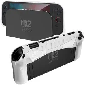 NINKI Dockable Cover for Nintendo Switch 2 2025 Case with Game Cards Storage, Thin Anti-Scratch TPU Kickstand Ergonomic Bumper Switch 2 Protection Wrap for Nintendo Switch 2 Console Accessories, White