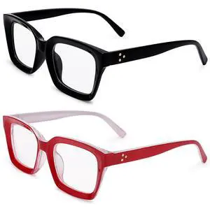 COASION Blue Light Blocking Eyeglasses Classic Thick Square Rim Frame Eyewear for Women Men (Bright Black + Red)