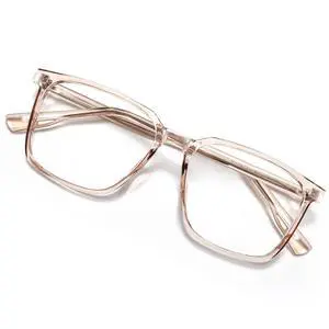 MACJERO Oversized Square Blue Light Blocking Glasses For Men, Anti-Fatigue Computer Monitor Gaming Glasses Reduce Eye Strain (Transparent Brown)