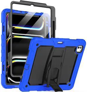 Timecity Case for iPad Pro 13 inch 2024 (M4) 7th Genaration Case: with Screen Protector, Foldable Stand, Heavy Duty Rugged Shockproof Protective Case- Blue