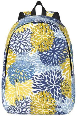 Duduho Blue Yellow And Navy Chrysanthemum Flowers Backpack 15.7 Inch Laptop Backpack Travel Hiking Daypack Daisy Floral Multipurpose Bookbag For Men Women