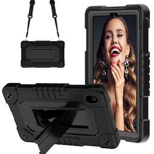 FIEWESEY for Walmart Onn 7 inch Tablet Gen 4 Case/for Onn 7 inch Tablet Case 2024 Model,Heavy Duty Kids Shockproof with Kickstand Shoulder Strap Case for Onn 7 2024 Model:100135924 Tablet(Black)