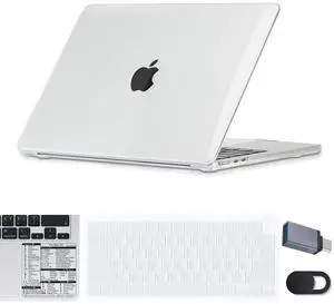 Se7enline Compatible with MacBook Air 13.6 inch Case M3/M2 A2681/A3113 2024 2023 2022 Hard Shell Case & Keyboard Skin & Shortcut Sticker & Type C Adapter & Webcam Cover,Crystal Transparent