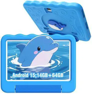 Kids Tablet 10'' Android 15 Tablet for Kids 14(6+8) GB 64GB Octa-Core CPU, Toddler Tablets with Lots of Offline Content Parental Control, Tablets for Toddlers with Case YouTube WiFi 6 2MP 5MP Camera