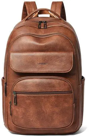 Leresas 37L Backpack Purse for Women Men for Work Travel BackPack Vegan Leather Laptop College Daypack Shoulder Bag Brown