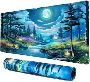 Lokigo Desk Pad, Extended Large Gaming Mouse Pad, Waterproof Starry Night Mouse Pad for Desk Rubber Base with Stitched Edges DeskMatt for Games Laptop Home Decor 31.5"x15.7", Forest Butterfly