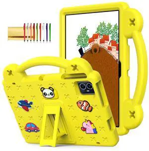 Dteck Case for Onn 10.1" Tablet 2024 Gen 4, Cartoon Panda Shockproof Rugged Lightweight Convertible Stand Handles Kids Friendly Case for Onn 10.1 inch 4 Gen Tablet 2024 (Model:100135925),Yellow
