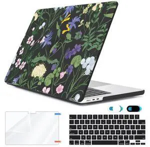 HOHAIYOO Compatible with MacBook Air 15 inch Case 2025 2024 2023 Release M4 A3241 M3 A3114 M2 A2941 with Retina Display & Touch ID, Hard Shell+Keyboard Cover+Screen Film+Webcam Cover, Elegant Floral