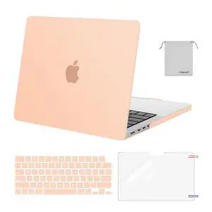 MOSISO Compatible with MacBook Pro 14 inch Case 2025 2024 2023 2022 2021 M4 M3 M2 M1 A3112 A3185 A3401 A2918 A2992 A2779 A2442, Plastic Hard Shell&Keyboard Cover&Screen Film&Pouch, Peach Fuzz
