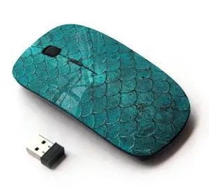KawaiiMouse [ Optical 2.4G Wireless Mouse ] Teal Iridescent Scale Pattern Fish Tropical