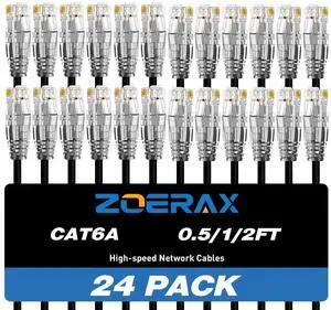 ZOERAX Cat6a Patch Cables 2ft (24 Pack), Slim Cat6 Ethernet Patch Cable 10Gbps 550MHz, RJ45, Gold-Plated Connectors, Internet for PC, TV, Tablet, Router, Printer, Servers, IT Data Center ZOERAX Cat6a Patch Cables 2ft (24 Pack), Slim Cat6 Ethernet Patch Cable 10Gbps 550MHz, RJ45, Gold-Plated Connectors, Internet for PC, TV, Tablet, Router, Printer, Servers, IT Data Center