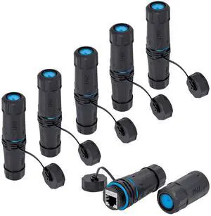 YIOVVOM Shielded Waterproof RJ45 Connector, Female to Female, Panel Mount, 8P8C,CAT 6A, CAT 5, CAT 5E, M23 IP67 Ethernet LAN Cable Coupler Outdoor Adapter Weatherproof Connection (6-Pack)