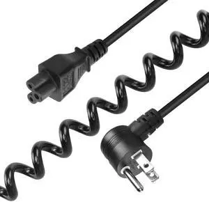 3 Prong Laptop Coiled Power Cord YACSEJAO IEC320 C5 to NEMA 5-15P Down Angle AC Adapter Laptop Notebook Computer Charger Cable (5-15P Down Angle to C5 Straight)