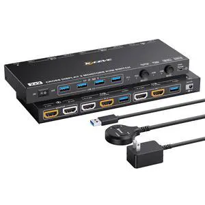 KVM/USB Modes HDMI KVM Switch 2 Monitors 2 Computers, ANXQQ 8K@60Hz 4K@120Hz USB 3.0 Dual Monitor KVM Switch Share 4 USB Devices, Wired Control and Power Adapter Included