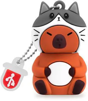 BORLTER CLAMP 64GB USB Stick Cute Flash Drive Capybara (Cat Hat) Shaped Memory Stick Novelty USB Drive Pendrive Thumb Drive for External Data Storage
