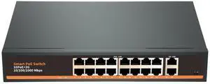 Anpviz 16 Port Gigabit PoE Switch with 2 Gigabit Uplink Ethernet Port, 250W Power Supply in Total, Support IEEE802.3af/at, Rackmount Unmanaged Plug and Play, Metal Housing