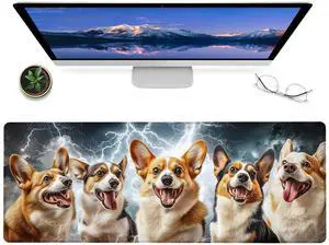 ainori Cute Corgi Gaming Mouse Pad  12x31.5in Large Extended Desk Mat with Cool Dynamic Lightning Dog Design  Non-Slip Rubber Mousepad for Office Home  Deskmat Gifts for Pet Lovers Decor