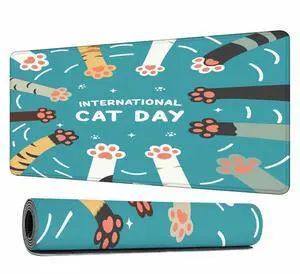 Y YIHANGBEST International Cat Day Desk Mat Large Mouse Pad Cute Cat Paw Flat Cartoon Friendship Full Extended Gaming Computer Keyboard Mousepad for Home,Office 35.4"X15.7"