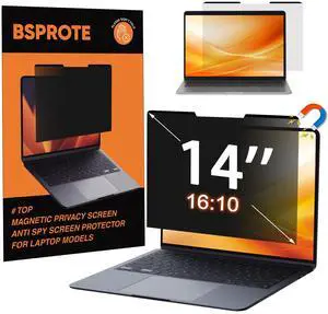 BSPROTE Magnetic Laptop Privacy Screen 14 Inch 16:10 Display- Removable Anti-Glare Blue Light Filter, Computer Privacy Screen Shield, Not for 14'' Laptops with 16:9 Resolution