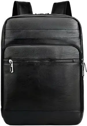 CYLYWJD Business Men and Women PU Leather Backpack 15.6inch Laptop Waterproof Backpack Travel Commuter Lightweight schoolbag (Black backpack1,Large)