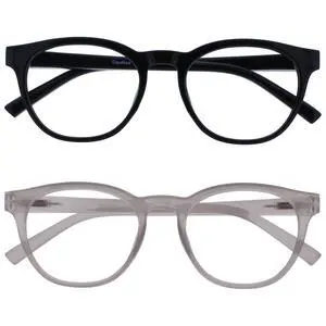 OPULIZE BLU Blue Light Blocking Reading Glasses for Women Men, Cool Round Frame with Anti-Glare Computer and Gaming Eyewear, UV and Eyestrain Protection, Black Ice +3.00 (Pack of 2)