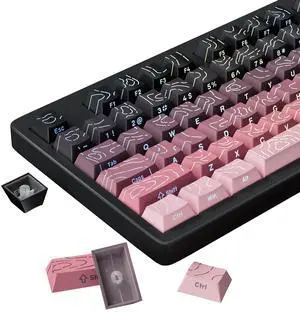 Shine Through PBT Keycaps - Pink Side Printed DoubleShot Keycaps Set 133 Keys 60 65 75 100 Percent Cherry Profile,Gradient Topographic RGB Backlit Key Caps for MX Full Size Mechanial Keyboards