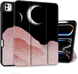 MEEgoodo Case for M4 iPad Pro 11 inch Case 2024, Tablet Cover with Trifold Stand & Pencil Holder & Auto Wake/Sleep & Soft TPU Back Cover, Solar Eclipse