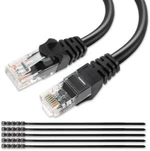 Tainston Cat6 Outdoor Ethernet Cable 30FT,PVC&LLDPE UV Double Jackets,Direct Burial,Support Cat6/Cat5e/Cat5 with 25 Ties-Black.